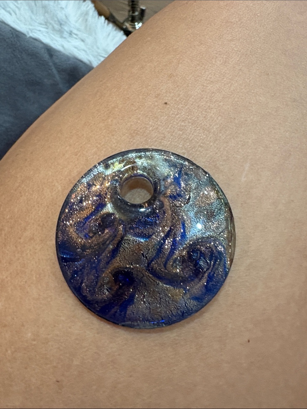 19-Handmade Swirl Glass Pendant — Blue and Silver Home Art